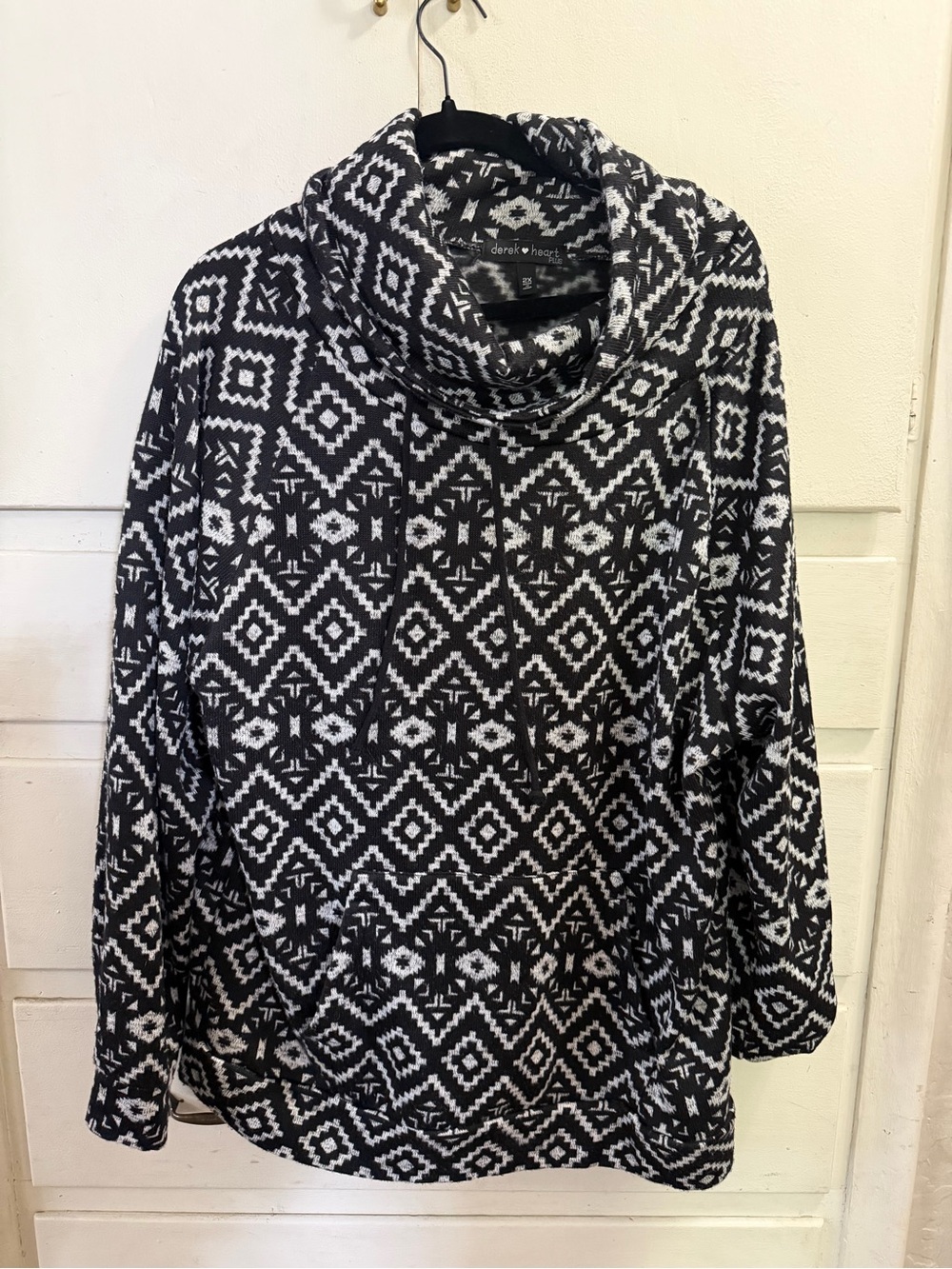 Cowl Neck Black & White Patterned Sweater